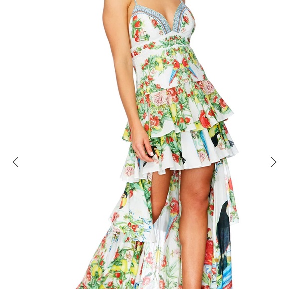 Camilla Green and White Asymmetrical High-Low Sundress - Picture 3 of 10